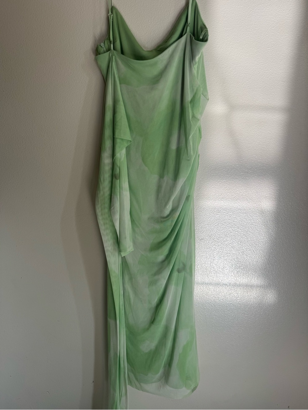 Zara Sheer Draped Midi Dress in Light Green - Picture 6 of 8